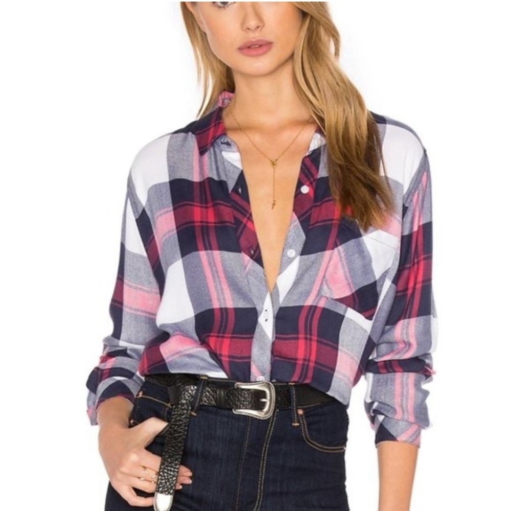 RAILS Hunter Plaid Flannel Shirt In White/ Indigo/ Blush